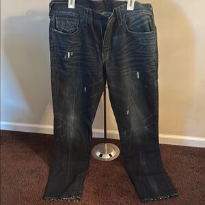 True Religion Black Straight Jeans Distressed Style